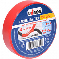 Изолента Unibob ПВХ 130 мкм 15 мм x 20 м красная