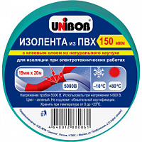 Изолента Unibob ПВХ 150 мкм 19 мм x 20 м зеленая