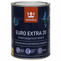 Краска для влажных помещений Tikkurila Euro Extra 20 База С прозрачная полуматовая 0.9 л