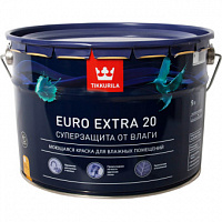 Краска для влажных помещений Tikkurila Euro Extra 20 База С прозрачная полуматовая 9 л