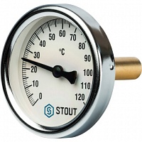 Термометр биметаллический STOUT 63 мм с погружной гильзой 50 мм 1/2" 0-120°С SIM-0001-635015