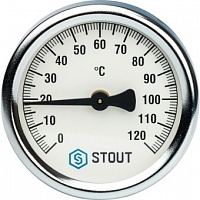 Термометр биметаллический накладной STOUT с пружиной Dn 63 мм 0-120°С 1"-2" SIM-0004-630015